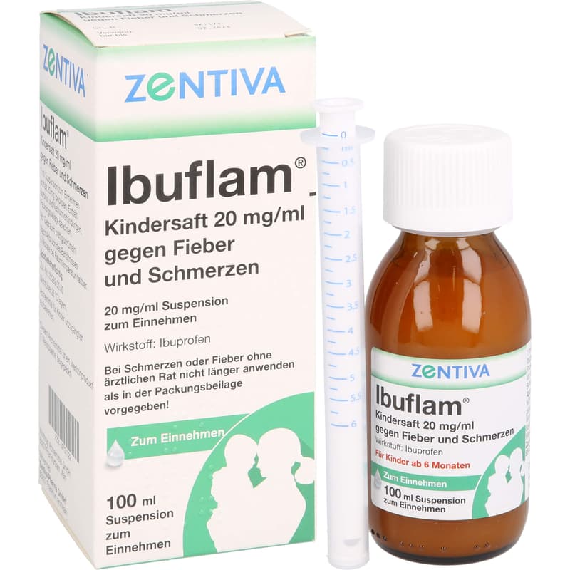 IBUFLAM children's syrup 20mg/ml for fever and pain.