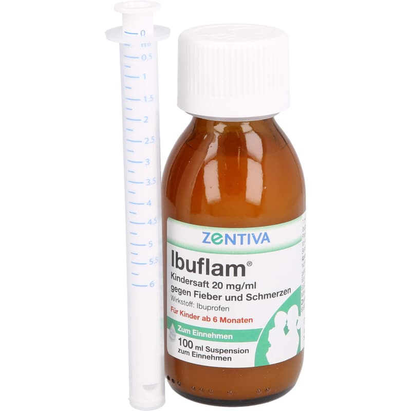 IBUFLAM children's syrup 20mg/ml for fever and pain.