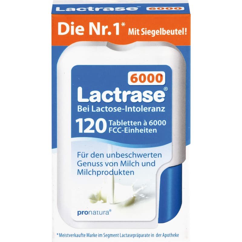 LACTRASE 6,000 FCC tablets in a click dispenser