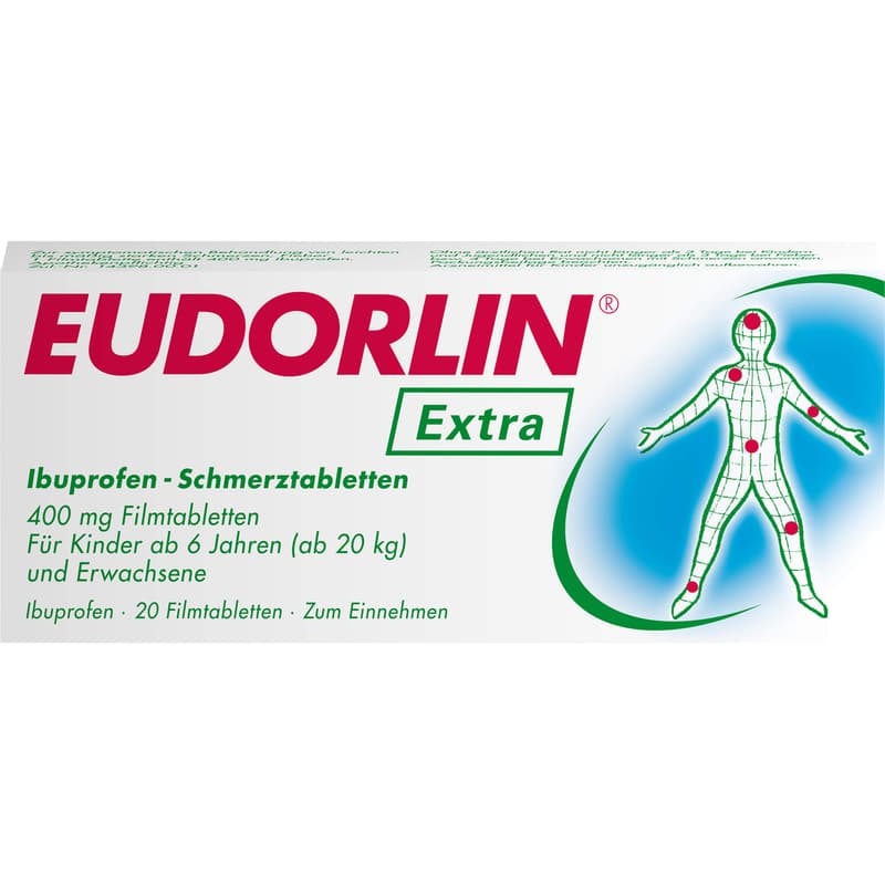 EUDORLIN extra Ibuprofen pain tablets.