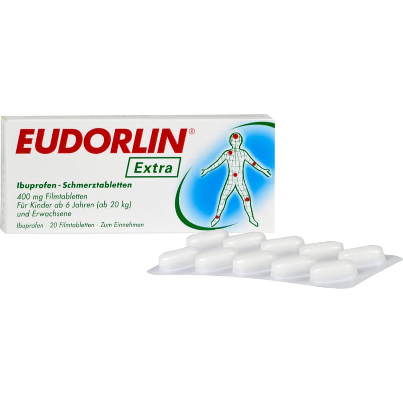 EUDORLIN extra Ibuprofen pain tablets.