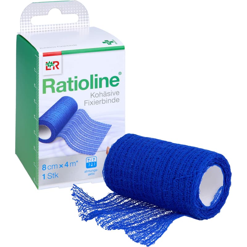 RATIOLINE acute Fixierbinde kohäsiv 8 cmx4 m blau