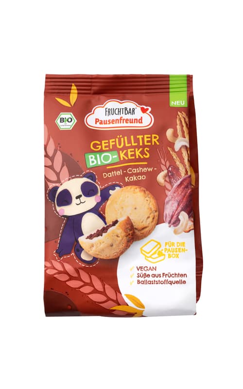 FruchtBar Pausenfreund – Gefüllter Bio-Keks Dattel, Cashew, Kakao