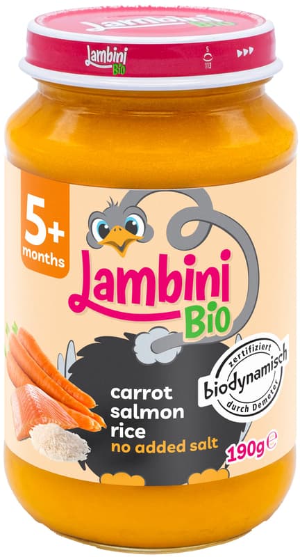 Lambini Bio DEMETER Karotten Reis Lachs, ab 5.Monat