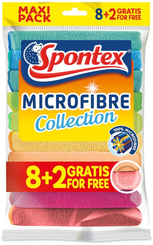 Spontex microfibre all-purpose cloths, colourful microfibre cloths for many applications in a value pack