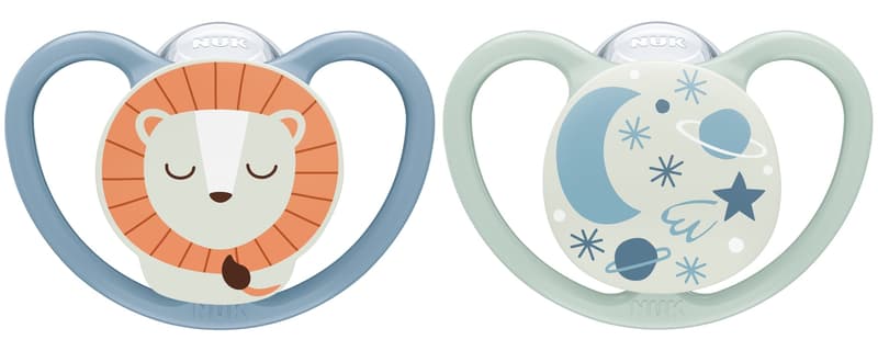 NUK Space Night Silikon-Schnuller 6-18 Monate, 2 Stück, blau & mint