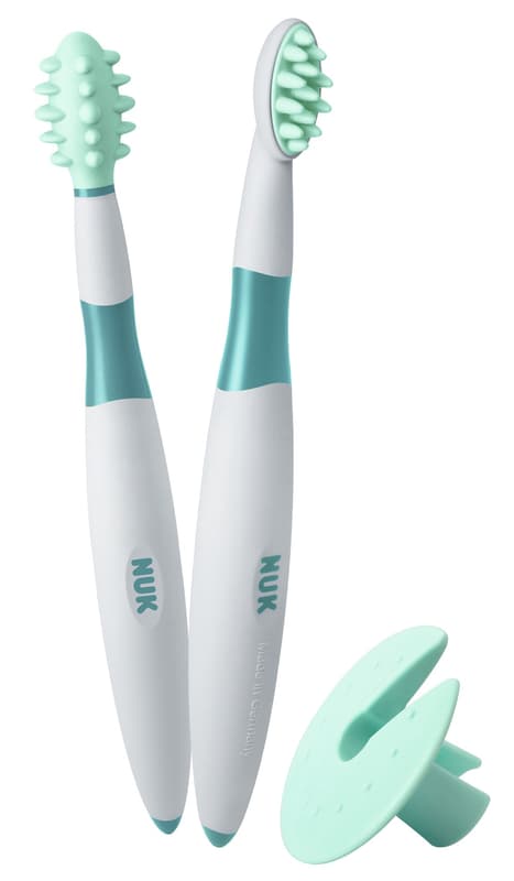 NUK Dental Care Learning Set, 2-piece, brushing learning pen and brushing trainer including protective ring, optimal preparation for brushing, BPA-free