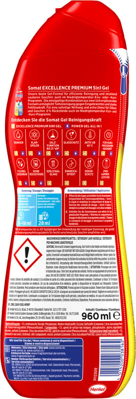 Somat Excellence Spülmaschinen-Reiniger Excellence 5in1 Gel Power & Perls 60 Spülgänge