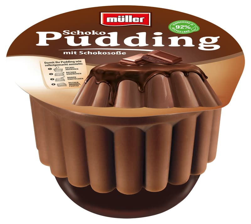 Müller Pudding Schoko mit Schokosoße