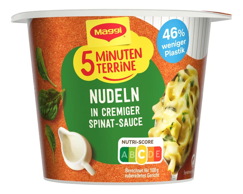 MAGGI 5 Minuten Terrine Nudeln in Spinat-Rahmsauce