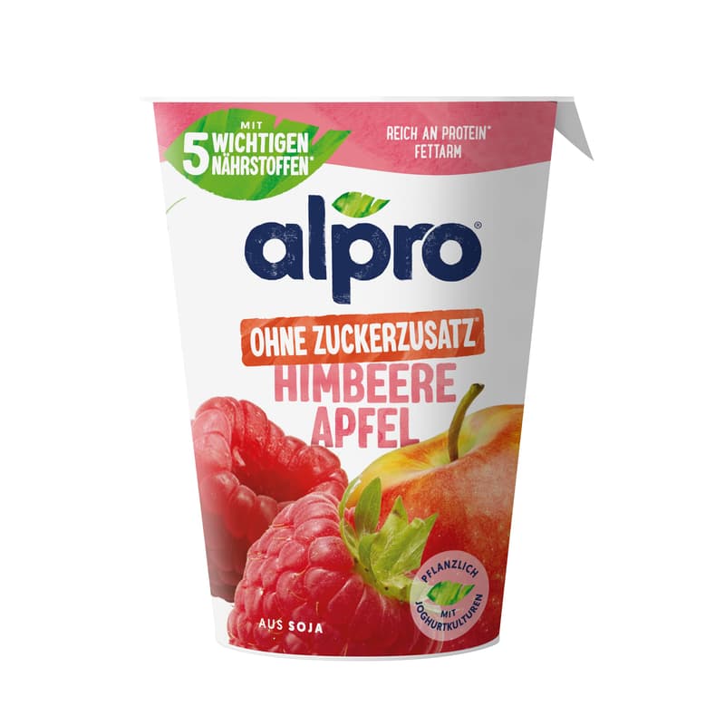 Alpro Joghurtalternative auf Sojabasis Himbeere-Apfel ohne Zuckerzusatz