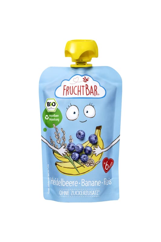 FruchtBar BIO Fruchtpüree Heidelbeere, Banane, Reis