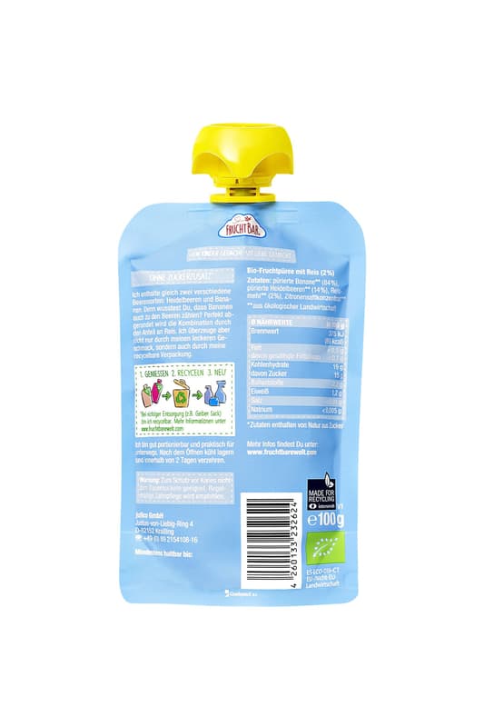 FruchtBar BIO Fruchtpüree Heidelbeere, Banane, Reis