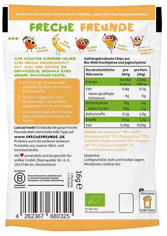 Freche Freunde Bio Smoothie Chips Exotik mit Joghurt