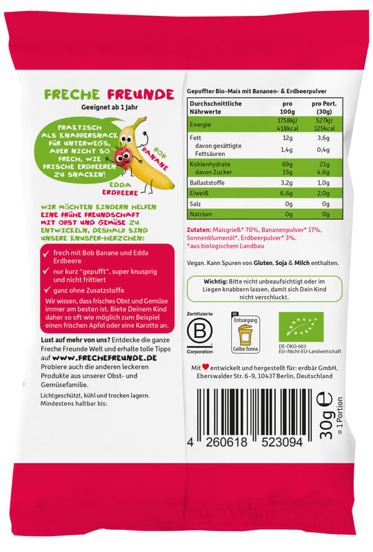 Freche Freunde Organic Crunchy Heart Banana & Strawberry