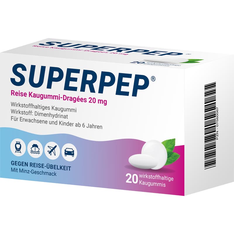 SUPERPEP Reise Kaugummi Dragees 20 mg