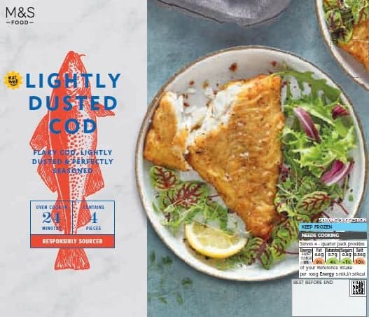 Marks & Spencer 4 Kabeljaufilets leicht bestäubt mit gewürztem Mehl