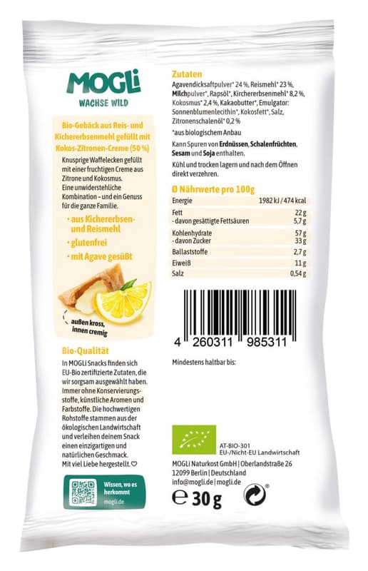 MOGLi Bio Zitronen Creme Ecken mit Kokos