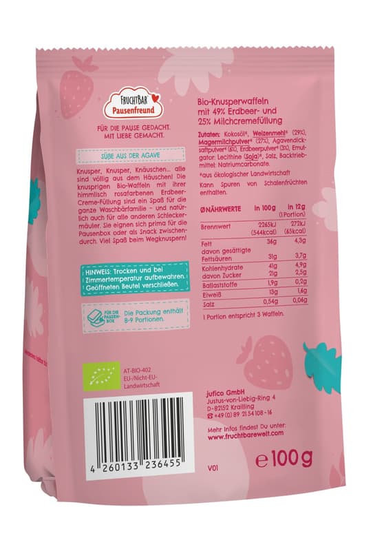 FruchtBar Pausenfreund organic strawberry waffles strawberry, milk cream